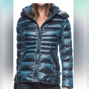 Andrew Marc Women’s Quilted Puffer Coat Short Metallic Green Teal Size Small
